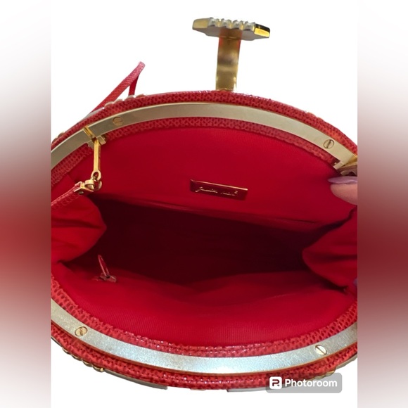 EUC Judith Leiber VTG 80s-90s Karung Snakeskin Shoulder/Clutch Handbag RED - Picture 5 of 5